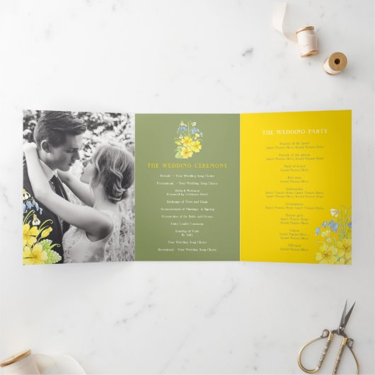 Frühlingssäule bläulich-grüne Hochzeit Dreifach-gefaltete Programmkarte (Innenseite)