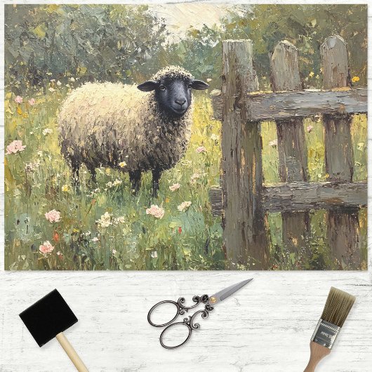 Frühlingsschaf Digital-Ölgemälde Decoupage Seidenpapier