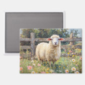 Frühlingsschaf mit Wildblumen Magnet (Vorderseite/Rückseite)