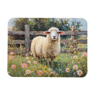 Frühlingsschaf mit Wildblumen Magnet