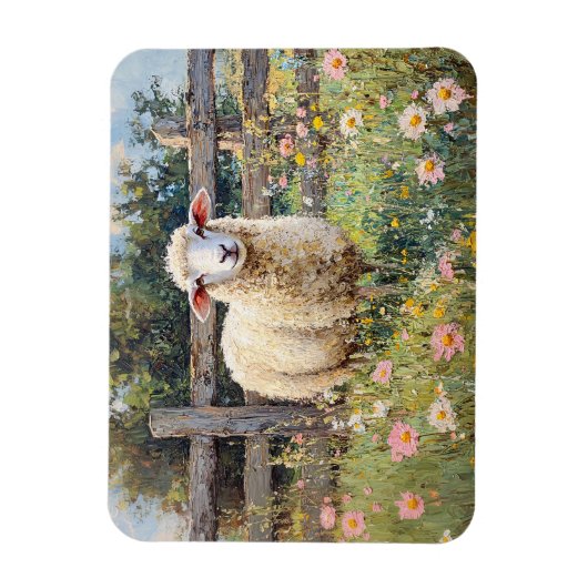 Frühlingsschaf mit Wildblumen Magnet (Vertikal)