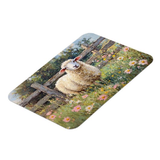 Frühlingsschaf mit Wildblumen Magnet (Linke Seite)