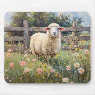 Frühlingsschaf mit Wildblumen Mousepad