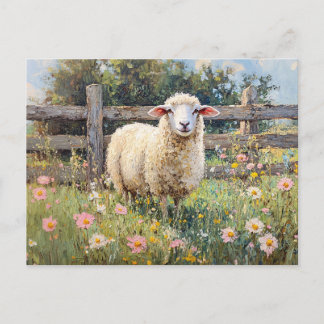 Frühlingsschaf mit Wildblumen Postkarte