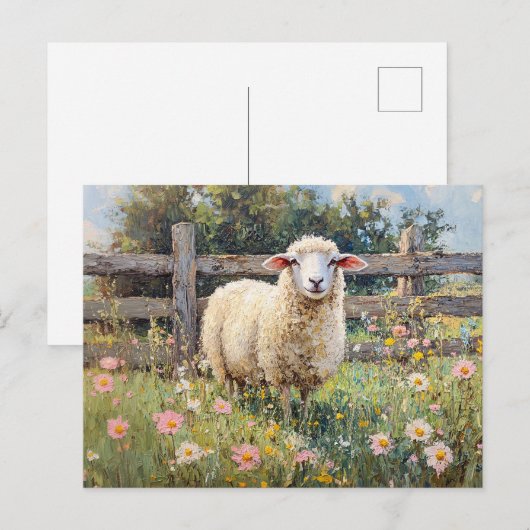 Frühlingsschaf mit Wildblumen Postkarte (Vorne/Hinten)