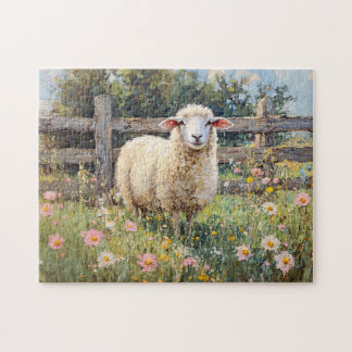 Frühlingsschaf mit Wildblumen Puzzle