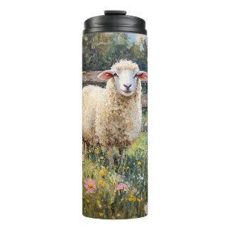 Frühlingsschaf mit Wildblumen Thermosbecher