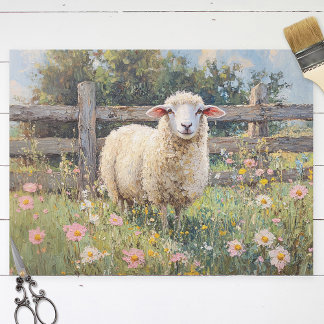 Frühlingsschaf mit Wildblumen zeichnen Decoupage Seidenpapier