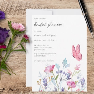 Frühlingsschmetterling und Wildblumen-Brautabschie Einladung