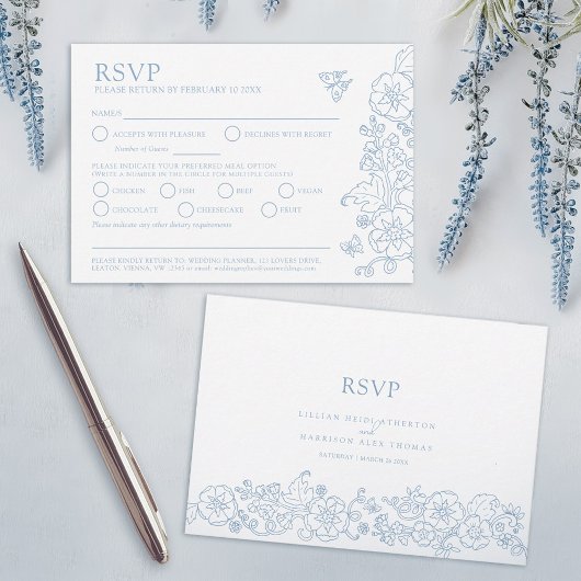 Frühlingsschmetterlinge Blume Hochzeitsmahl RSVP Karte