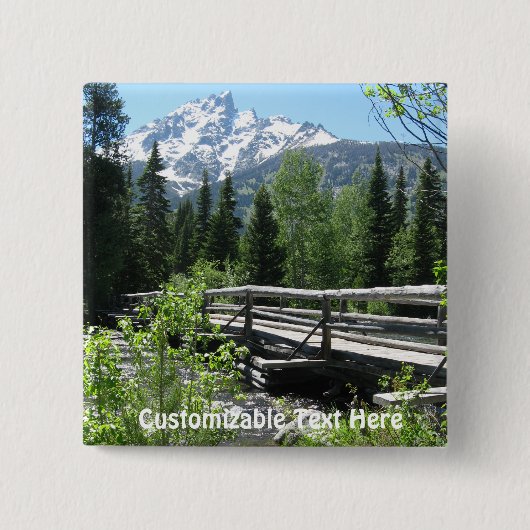 Frühlingsschnee auf Grand Tetons mit Brücke über d Button (Vorderseite)