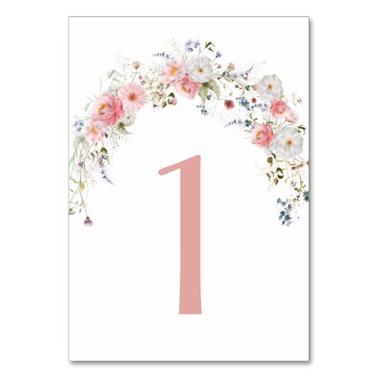Frühlingssehen Wildblumen Arch Pink White Wedding Tischnummer (Vorderseite)