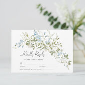 Frühlingssehen Wildblumen Blue Green Wedding RSVP Karte (Stehend Vorderseite)