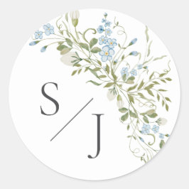 Frühlingssehen Wildblumen Blue Green Wedding Runder Aufkleber