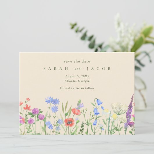 Frühlingssemme Wildblume Boho Wedding rettet das D Save The Date (Stehend Vorderseite)