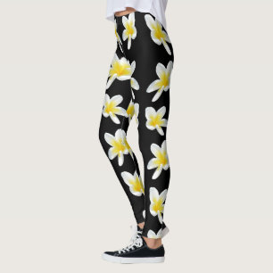Frühlingsserenade: Gelbe Frangipanis auf Schwarz, Leggings