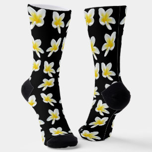 Frühlingsserenade: Gelbe Frangipanis auf Schwarz, Socken