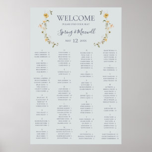 Frühlingsskizze Blauer Alphabetischer Sitzplan der Poster