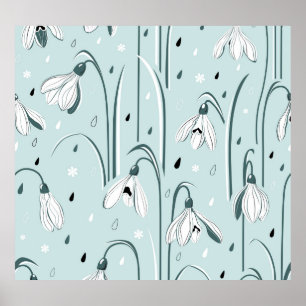 Frühlingssnowdrop: Vintager Raindrop Hintergrund. Poster