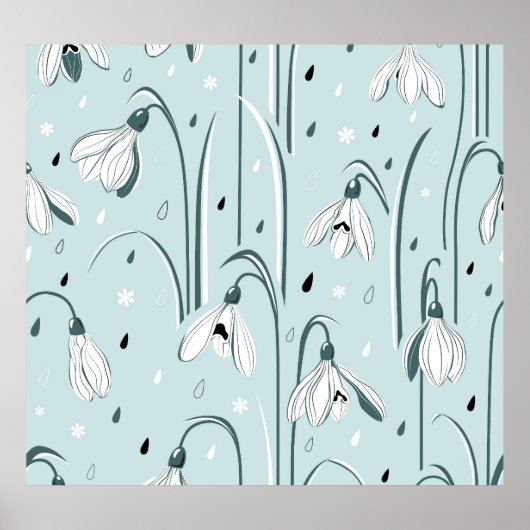 Frühlingssnowdrop: Vintager Raindrop Hintergrund. Poster (Vorne)