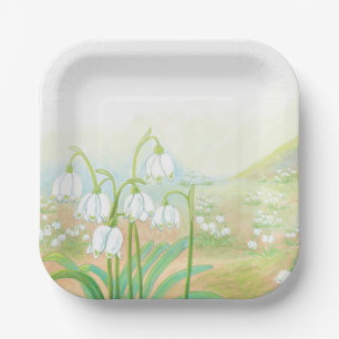 Frühlingssnowflake, Leucojum vernum Illustration Pappteller