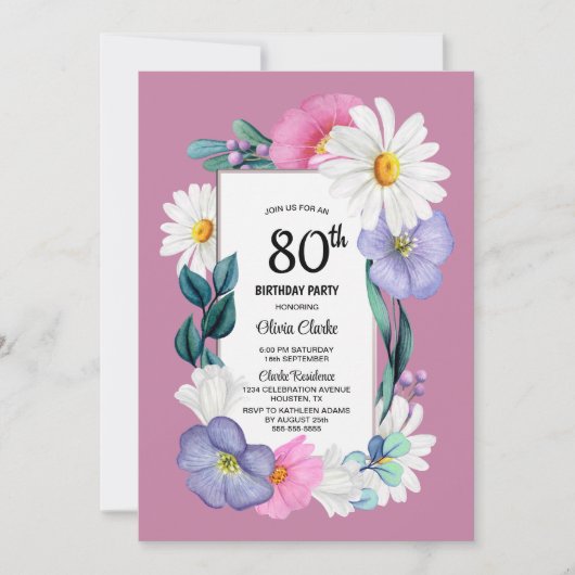 Frühlingssommer 80. Geburtstagsparty Einladung (Vorderseite)
