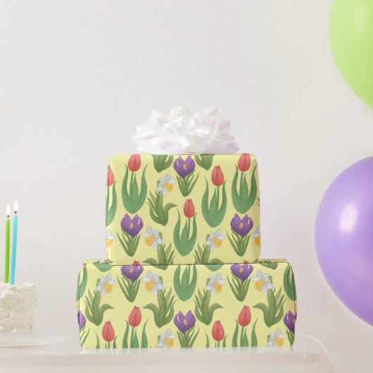 Frühlingssommer Blumenbilder auf Gelb Geschenkpapier (Partygeschenke)