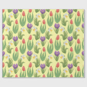 Frühlingssommer Blumenbilder auf Gelb Geschenkpapier (Flach)