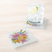 Frühlingssommer Blumenstrauß Blume rosa gelb bl Glasuntersetzer (Schrägansicht)