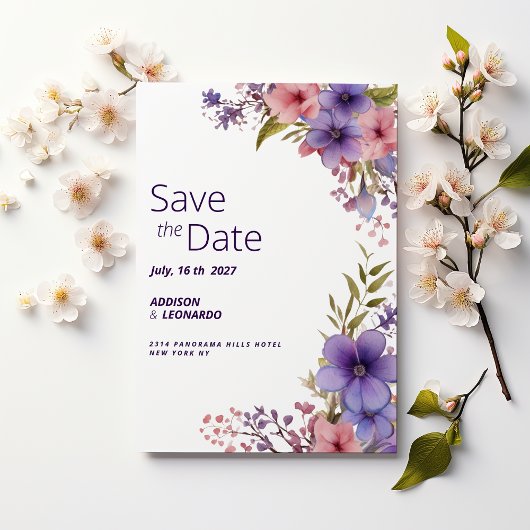 Frühlingssommer Lavendel Save the Date rosa Blüten Einladung
