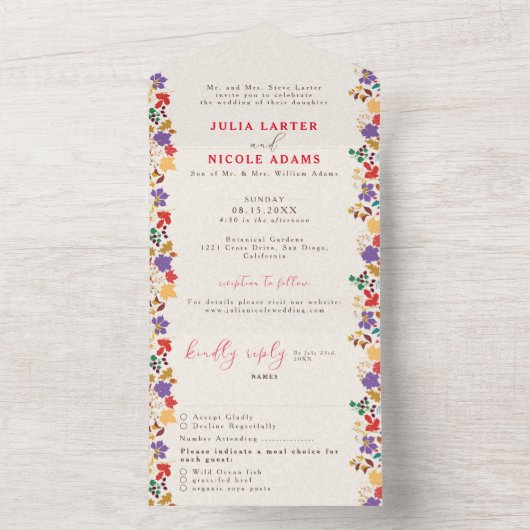 Frühlingssommer Lila Meadow Blume Hochzeit All In One Einladung (Innen Boden)