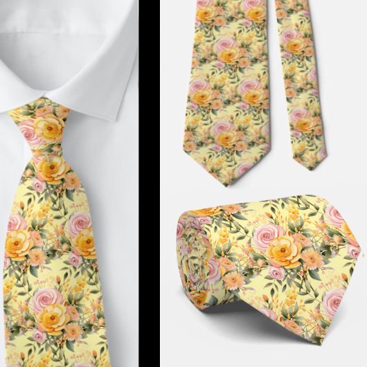 Frühlingssommer Rosa und Gelbe Flora Neck Tie Krawatte