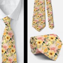 Frühlingssommer Rosa und Gelbe Flora Neck Tie