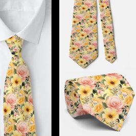 Frühlingssommer Rosa und Gelbe Flora Neck Tie Krawatte