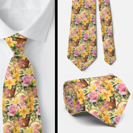 Frühlingssommer Rosa und Gelbe Flora Neck Tie Krawatte