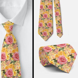 Frühlingssommer Rosa und Gelbe Flora Neck Tie Krawatte