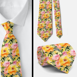Frühlingssommer Rosa und Gelbe Flora Neck Tie Krawatte