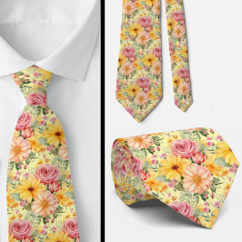Frühlingssommer Rosa und Gelbe Flora Neck Tie Krawatte