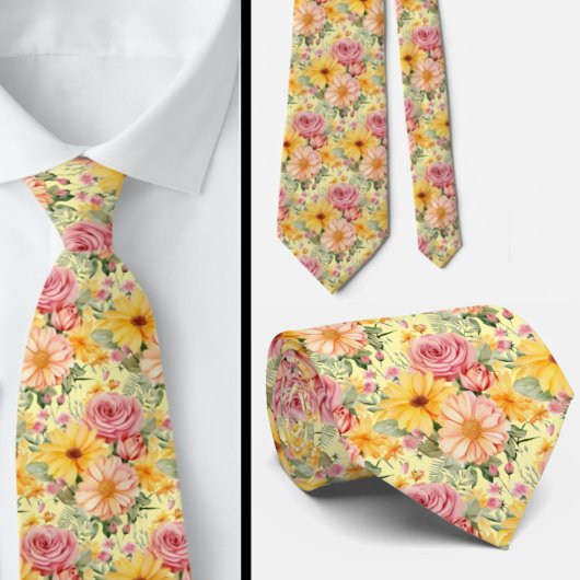 Frühlingssommer Rosa und Gelbe Flora Neck Tie Krawatte