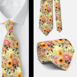 Frühlingssommer Rosa und Gelbe Flora Neck Tie Krawatte