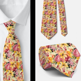 Frühlingssommer Rosa und Gelbe Flora Neck Tie Krawatte