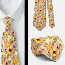 Frühlingssommer Rosa und Gelbe Flora Neck Tie