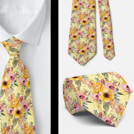 Frühlingssommer Rosa und Gelbe Flora Neck Tie Krawatte