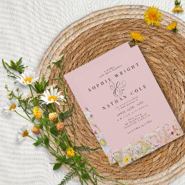 Frühlingssommer Wildblume Blush Pink Boho Hochzeit Einladung