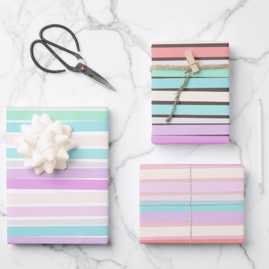Frühlingssommerfarben in Streifen Geschenkpapier Set (Vorderseite)