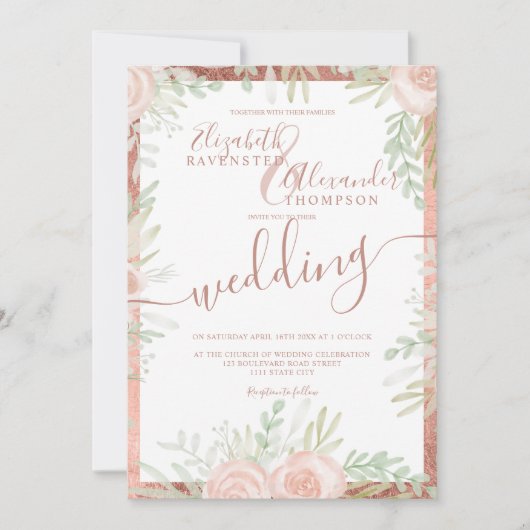 Frühlingssonne Rosa Blütengoldfarben Rose Einladung (Vorderseite)