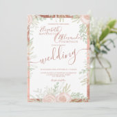 Frühlingssonne Rosa Blütengoldfarben Rose Einladung (Stehend Vorderseite)