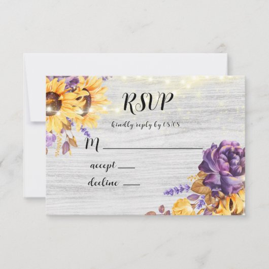 Frühlingssonne und Lila Peony RSVP Cards Karte (Vorderseite)