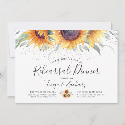 Frühlingssonnenblume Probe Abendessen Einladung (Vorderseite)
