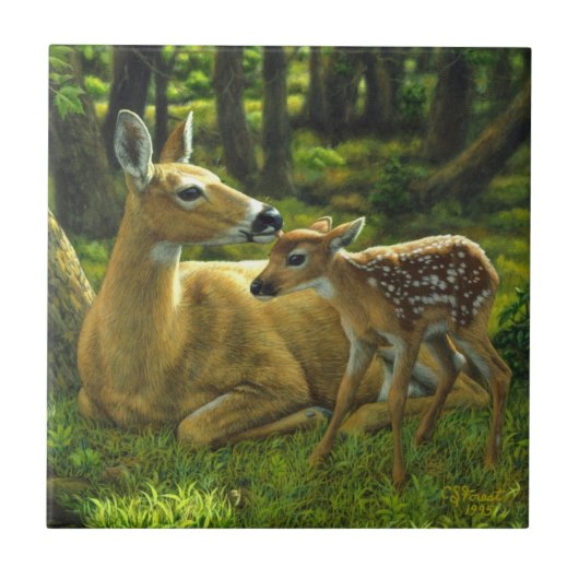 Frühlingssorge Fawn and Mother Deer Fliese (Vorderseite)